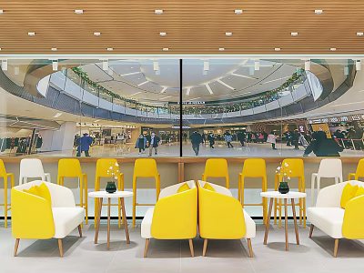 Supermarket Department Store Interior With Yellow Seats White Sofas And Shopping Customers 3d model