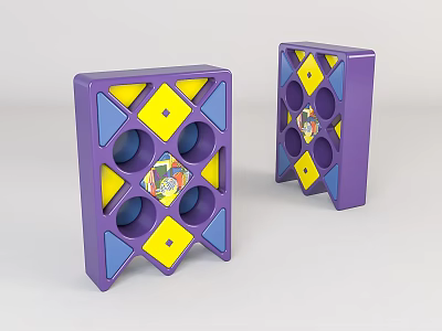 Purple Entryway Cabinet and Side Cabinet with Geometric Patterns Yellow Blue Accents and Cartoon Motifs 3d model