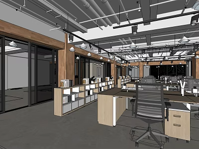 Modern Public Office Space With Open Layout Desks Office Chairs And Storage Cabinets 3d model