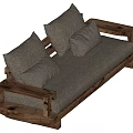 Natural Style Two Seater Sofa With Wooden Frame And Gray Cushions