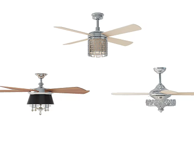Stylish Ceiling Fans With Ornate Designs Crystal Accents And Wooden Blades 3d model