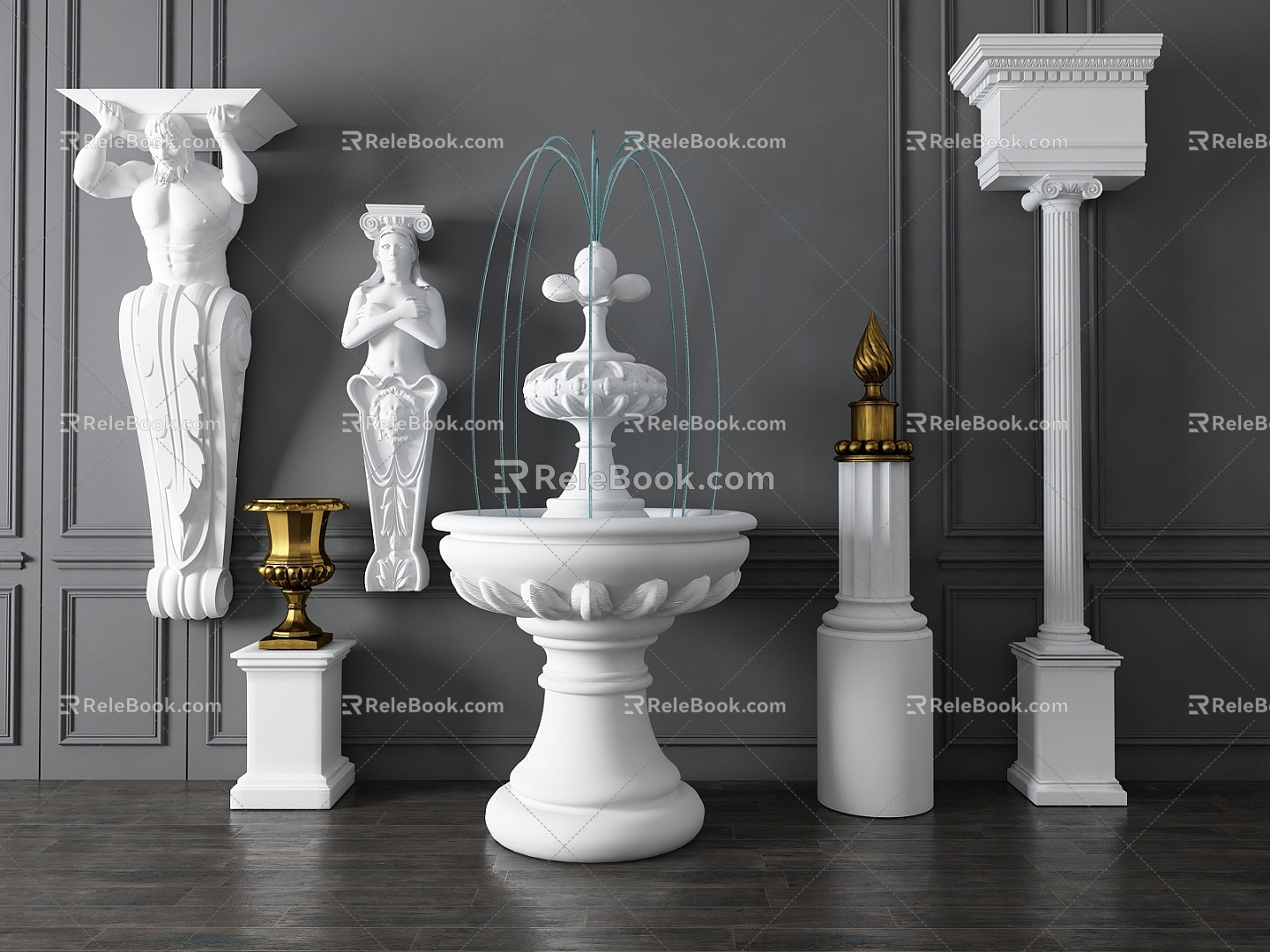 European-style fountain Roman column combination 3d model