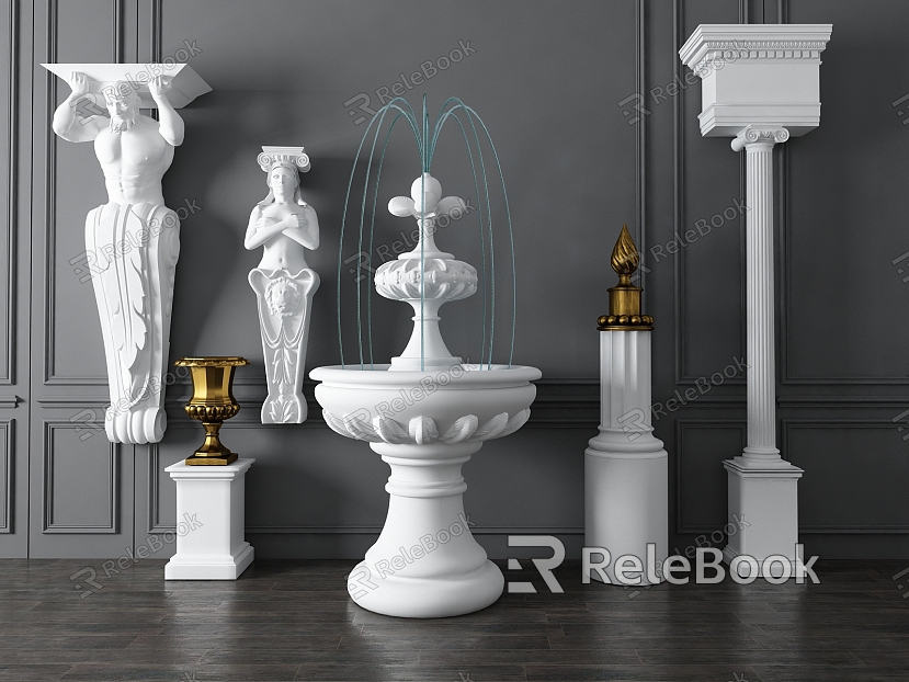 European-style fountain Roman column combination model