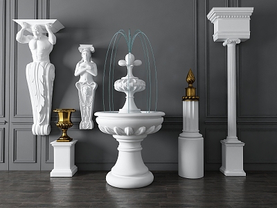 European-style fountain Roman column combination model