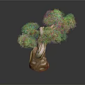 Artistic Indoor Bonsai Pine Tree With Green Foliage And Stone Base
