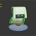 White Robot Character with Yellow Eyes Seated on Modern Chair Base Design