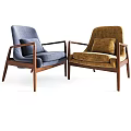 Modern Minimalist Accent Chairs With Wooden Frame And Plush Cushions In Blue And Yellow Tones