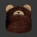 Cute Red Corduroy Hat With Bear Ears And Smiling Face Design 3d model