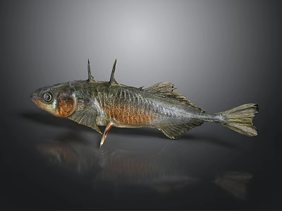 Fish With Brown And Silver Patterns Spikes On Back On Black Background And Reflection 3d model
