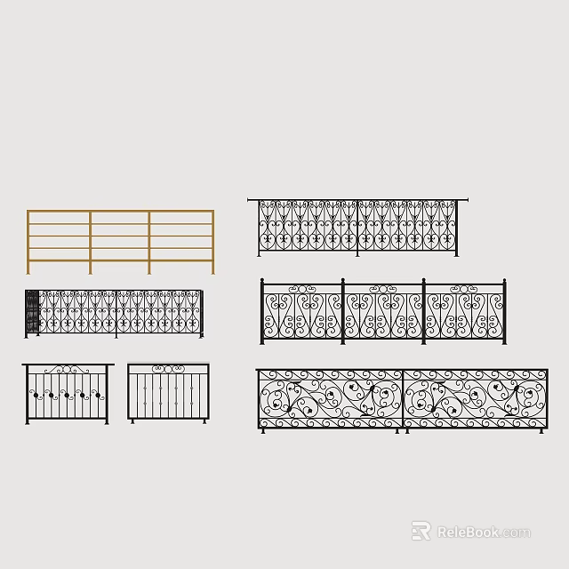 Various Decorative Metal Fence Designs With Ornate Patterns And Railings 3d model 
