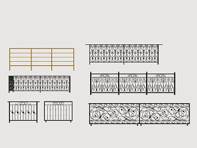 Various Decorative Metal Fence Designs With Ornate Patterns And Railings 3d model