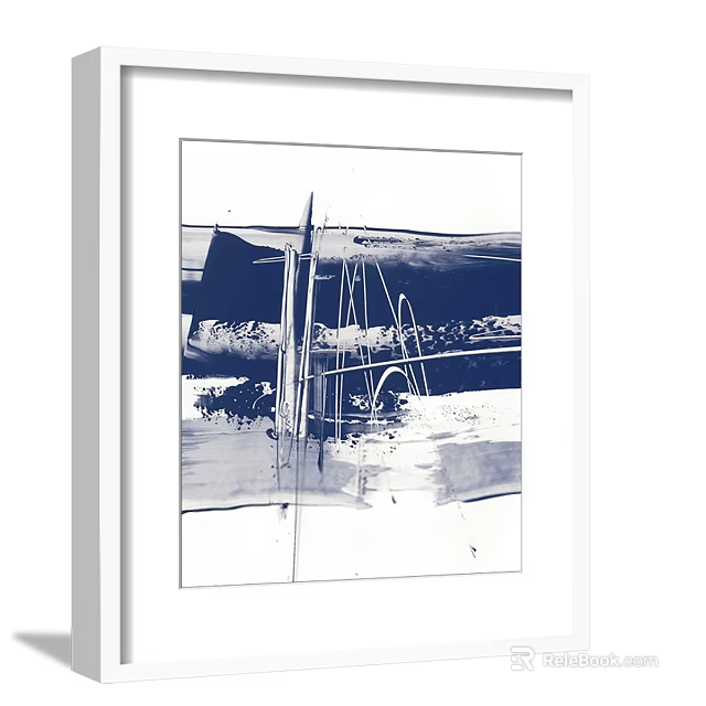 Black And White Abstract Wall Art Decor With White Frame And Lines 3d model 