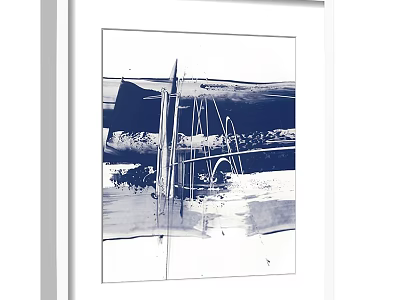 Black And White Abstract Wall Art Decor With White Frame And Lines 3d model