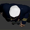 Man in Blue Naval Uniform with White Captain Cap Holding Binoculars and Red Sash