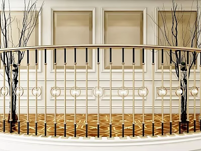 Ornamental Interior Fence With Golden Railings Circular Patterns And Branch Decor 3d model
