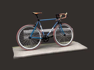 Stylish Blue Bicycle With Red Rims And Orange Seat On Display Platform 3d model