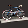 Stylish Blue Bicycle With Red Rims And Orange Seat On Display Platform