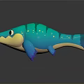 Cute 3D Aquatic Animal With Blue Green Body Green Stripes Yellow Belly And Spots