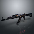 Futuristic Black Rifle With Orange Blue Accents Glowing Elements Textured Body Gray Background Reflection