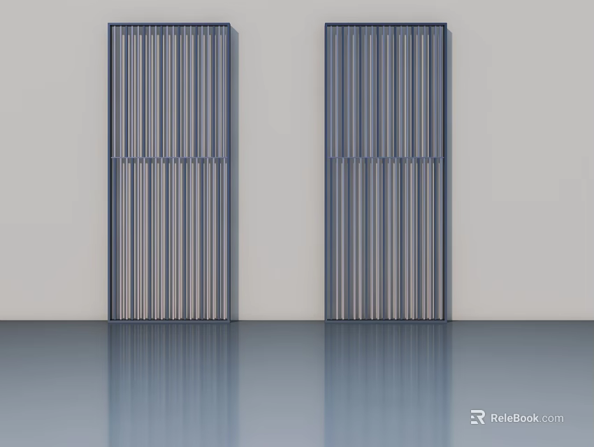 Modern Swing Doors With Vertical Stripe Design In Dark Gray Finish 3d model 
