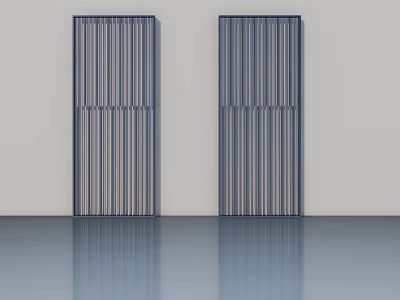 Modern Swing Doors With Vertical Stripe Design In Dark Gray Finish 3d model