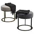 Modern Ottoman Stools With Leather Velvet Upholstery Metal Legs Fringe Blanket In Brown Teal Gray