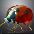 Colorful Glass Ladybug Sculpture With Red Body Blue Head And Golden Legs