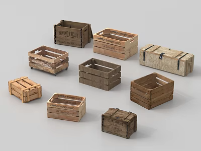 Various Wooden Crates In Different Styles Sizes And Natural Wood Finishes 3d model