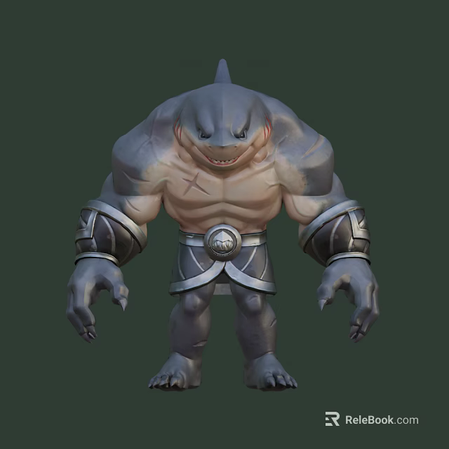 Shark Humanoid Fantasy Game Character With Muscular Build And Armor 3d model 