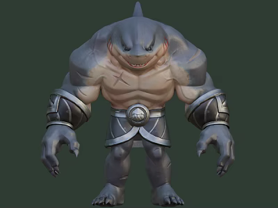 Shark Humanoid Fantasy Game Character With Muscular Build And Armor 3d model