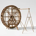 Traditional Wooden Water Wheel Agricultural Equipment With Spokes And Tripod Stand