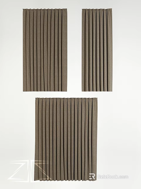 Brown Vertical Striped Curtains Three Panels Thick Fabric Minimalist Home Decor 3d model 