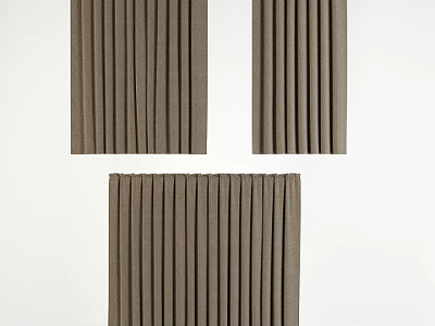 Brown Vertical Striped Curtains Three Panels Thick Fabric Minimalist Home Decor 3d model