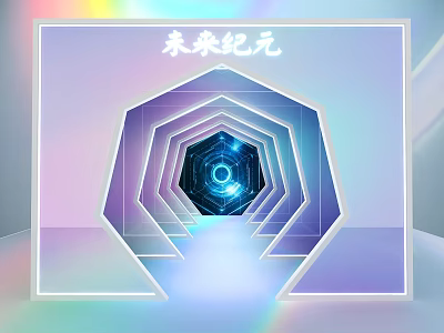 Futuristic Tech Activity Portal With Glowing Hexagon Tunnel And Gradient Colors 3d model