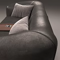 Modern Leather Sectional Sofa with Gray Throw Pillow Brown Blanket and Sleek Metal Legs