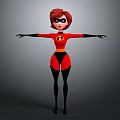 Incredibles Female Superhero Character With Red Hair Black Mask Red Bodysuit Arms Outstretched