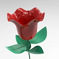 Red Rose Shaped Decorative Ornament Set With Green Leaves And Metallic Design