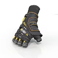 Character Mechanical Glove Design Featuring Black Yellow Straps Metal Parts And Different Angles
