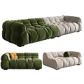 Modern Modular Multi Seater Sofa In Green And Beige Velvet With Button Design 3d model