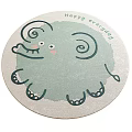 Round Rug with Light Green Elephant Pattern and Happy Everyday Text 3d model