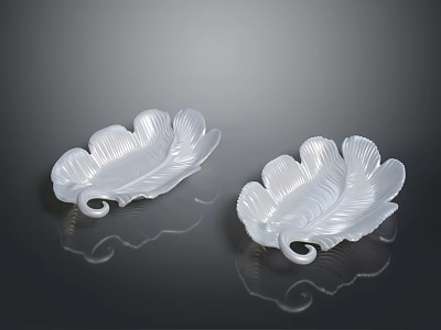 White Leaf Shaped Decorative Trays Featuring Feather Texture And Curved Design 3d model