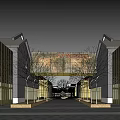 European Style Commercial Street With Arched Windows Yellow Lighting And Decorative Tree
