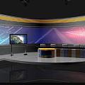 Modern News Studio Set With Large Screen Earth Image And Anchor Desk