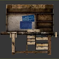 Vintage Wooden Functional Desk With Multiple Drawers Shelves And Blue Papers