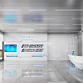 Modern Minimalist Tech Front Desk Reception Area With White Blue Lighting Sofa Chair And Table