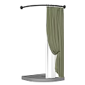 Green Fabric Bathroom Shower Curtain With Metal Rod And Tied Design