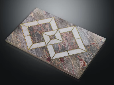 Marble Slab With Golden Plant Shaped Geometric Patterns On Dark Background 3d model