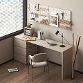 Modern Desk and Chair Combination Table Lamp Leisure Chair Books 3d model