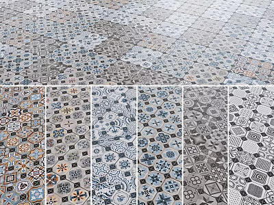 Various Patterned Tiles With Geometric Designs And Colorful Motifs 3d model