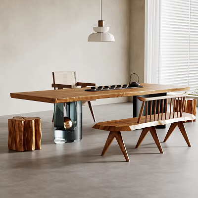 Modern Tea Table And Chairs Interior With Natural Wood Design And Simple Lines 3d model